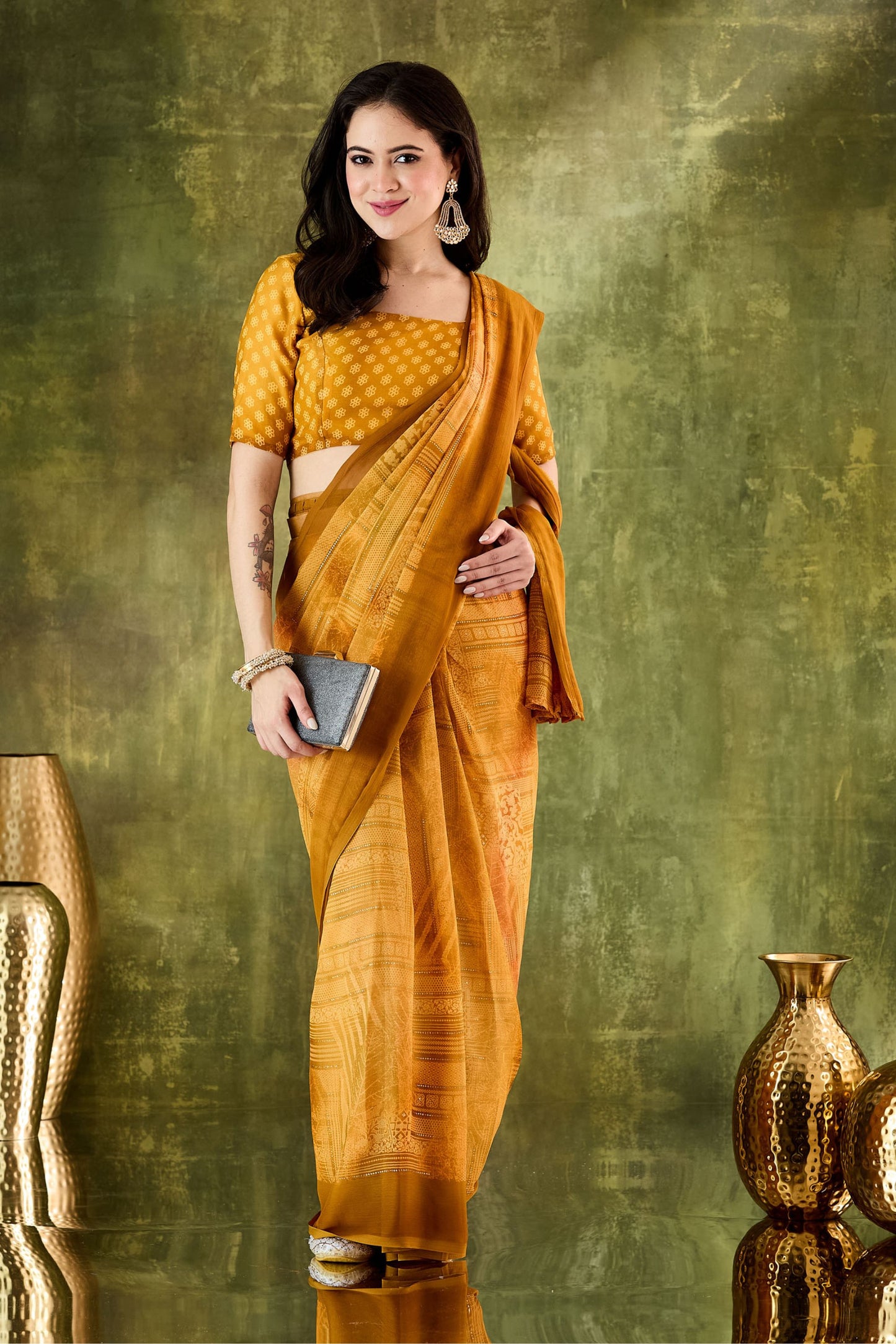 Mustard Yellow Woven Designer Saree with Matching Blouse