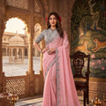  Pink Embroidered Saree with Silver Designer Border and Blouse 
