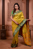 Yellow Silk Saree with Green Border Floral Zari Work Traditional Saree