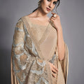Beige Designer Georgette Saree with Sequin Work Metallic Border