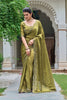 Olive Green Silk Saree Embroidered Border Designer Blouse
