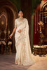 Designer Ivory Embroidered Silk Saree with Floral Border Matching Blouse