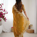 Mustard Yellow Handwoven Organza Silk Saree Designer Blouse