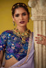 Lavender Georgette Saree Embroidered Lace Border Floral Blouse