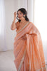 Elegant Peach Linen Designer Saree with Mirror Work Border
