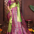 Green And Purple Banarasi Silk Rich Zari Saree Festive Wear