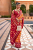 Premium Red Orange Patola Silk Saree Traditional Ikat Weaving Design 