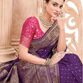 Purple Banarasi Silk Saree with Gold Zari Border Rich Pallu