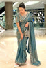 Premium Teal Blue Organza Silk Saree Embroidered Floral Border