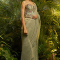 Sage Green Crushed Tissue Saree with Designer Printed Blouse
