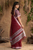 Wine Maroon Handwoven Cotton Linen Saree Silver Zari Border Pallu