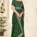 Dark Green Embroidered Designer Saree with Sequins Work Blouse