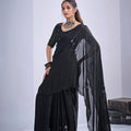 Black Organza Silk Saree with Floral Embroidery Designer Blouse