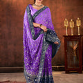 Purple Navy Blue Embroidered Silk Saree with Silver Zari