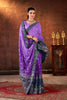 Purple Navy Blue Embroidered Silk Saree with Silver Zari
