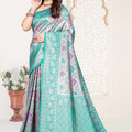Sea Green Banarasi Silk Saree with Pink Woven Zari Design
