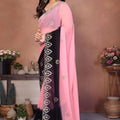Pink and Black Georgette Saree with Embroidered Border Work