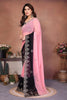 Pink and Black Georgette Saree with Embroidered Border Work