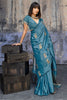 Premium Teal Blue Banarasi Silk Saree Zari Woven Border Designer Blouse
