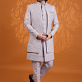 Glorious Light Grey Indo Western Sherwani Heavy Embroidery With Designer Jacket