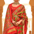 Red Olive Green Patola Print Silk Saree Traditional Gujarati Design