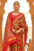 Red Olive Green Patola Print Silk Saree Traditional Gujarati Design