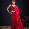 Rani Pink Embroidered Silk Saree with Designer Blouse