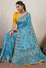 Sky Blue Banarasi Silk Saree Rich Zari Floral Contrast Yellow Blouse