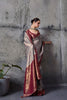 Grey Silk Saree with Maroon Traditional Border Designer Saree