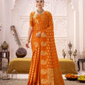Orange Banarasi Silk Saree with Gold Zari Buta Traditional Pallu