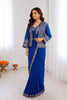 Royal Blue Designer Saree Heavy Golden Embroidered Border Matching Jacket Set