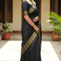 Black Traditional Silk Saree with Gold Zari Border Horse Motif Pallu