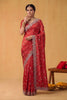 Royal Red Floral Embroidered Organza Silk Saree Heavy Sequins Border
