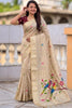 Cream Beige Tussar Silk Saree Multicolor Floral Embroidery Designer Pallu