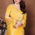 Yellow Designer Organza Saree with Embroidered Border