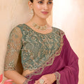 Wine Pink Silk Saree with Designer Embroidered Border Party Wear Saree