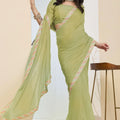 Pastel Green Designer Saree Embroidered Border Ready To Wear