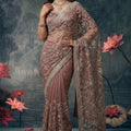 Mauve Designer Net Saree with Heavy Embroidered Sequins Work