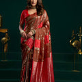 Luxury Red Coffee Brown Soft Silk Saree with Zari Woven Border 