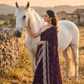 Wine Purple Designer Saree with Embroidered Lace Border and Blouse