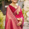 Traditional Pink Kanjivaram Silk Saree Rich Gold Zari Border Designer Pallu
