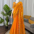 Royal Orange Heavy Embroidered Designer Saree Party Wear