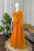 Royal Orange Heavy Embroidered Designer Saree Party Wear