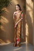 Golden Satin Floral Printed Saree with Matching Blouse Party Wear Saree