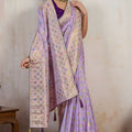 Lavender Banarasi Silk Saree Multicolor Zari Buti Weaving Rich Pallu