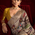 Grey Banarasi Silk Saree with Golden Blouse Festive Wear