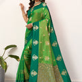 Green Banarasi Silk Saree Antique Gold Zari Motifs Rich Woven Pallu