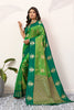 Green Banarasi Silk Saree Antique Gold Zari Motifs Rich Woven Pallu