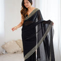 Designer Black Georgette Saree Gold Embellished Border Party Wear Saree