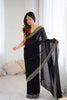 Designer Black Georgette Saree Gold Embellished Border Party Wear Saree